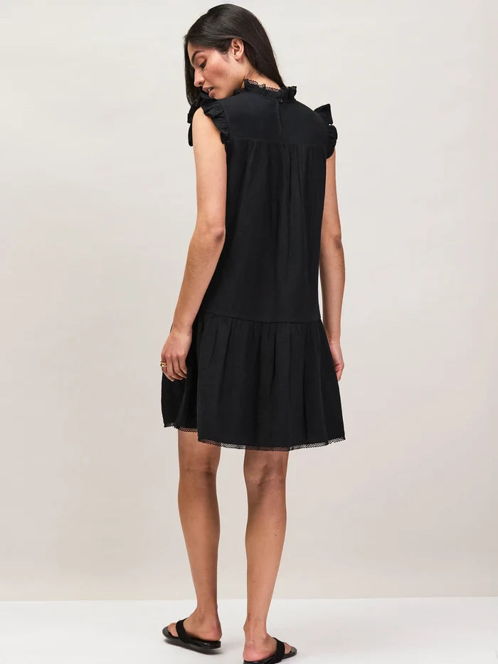 Black Cheesecloth Frill Neck Mini Dress