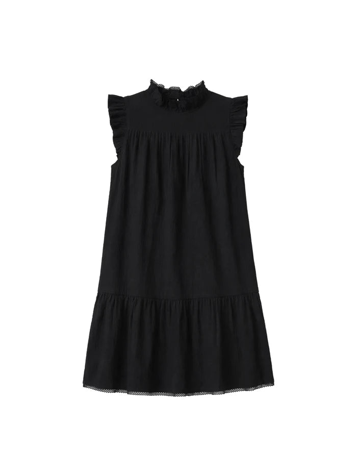 Black Cheesecloth Frill Neck Mini Dress