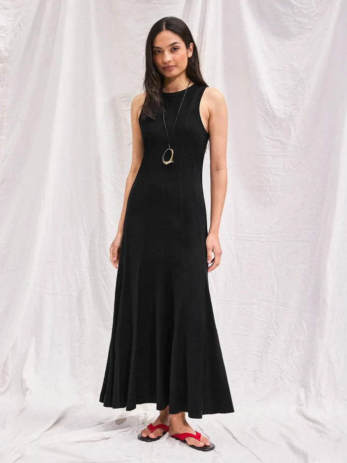 Black Slub Jersey Seam Detail Midi Dress