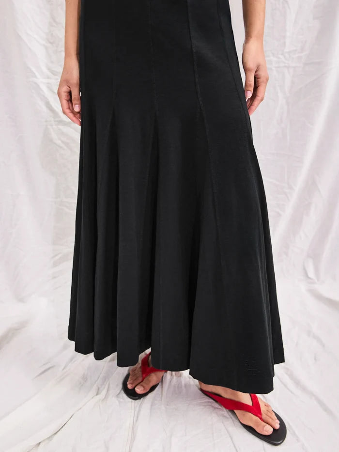 Black Slub Jersey Seam Detail Midi Dress