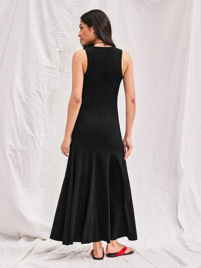 Black Slub Jersey Seam Detail Midi Dress