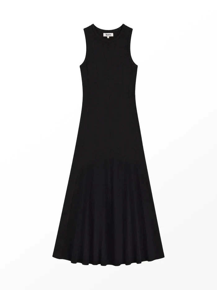 Black Slub Jersey Seam Detail Midi Dress