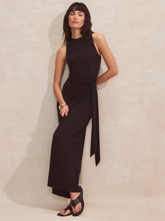 Petite Black Wrap-Detail Jersey Dress