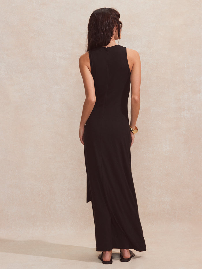 Petite Black Wrap-Detail Jersey Dress