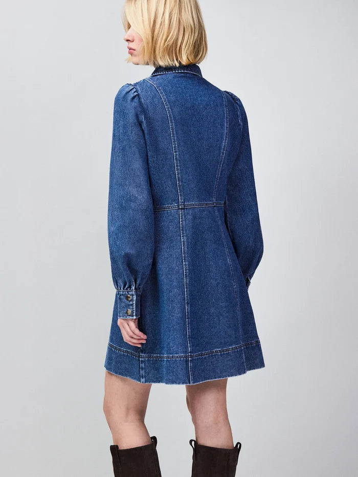 Petite Blue Denim Zip Front Mini Dress