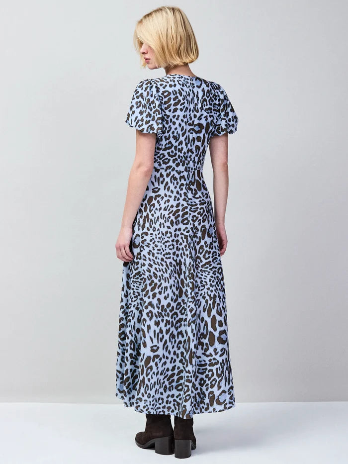 Petite Blue Leopard-Print Button-Detail Dress