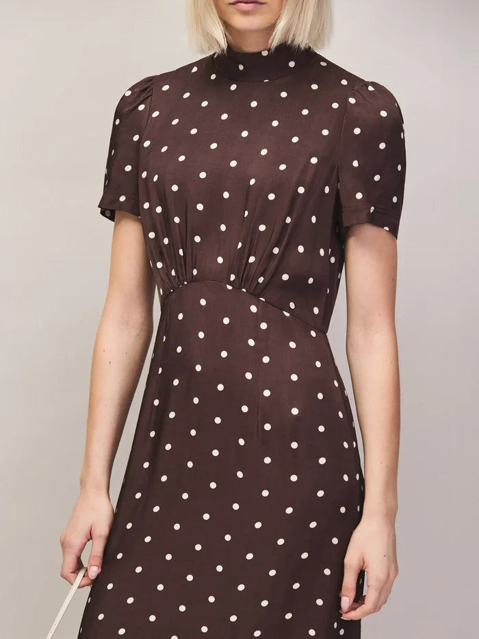 Chocolate polka dot midi dress
