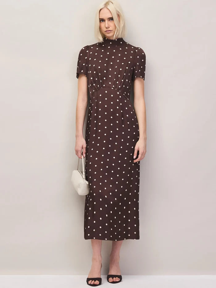 Chocolate polka dot midi dress