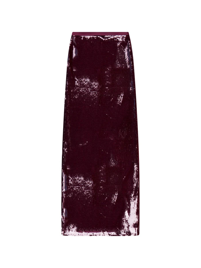 Petite Burgundy Liquid Sequinned Skirt