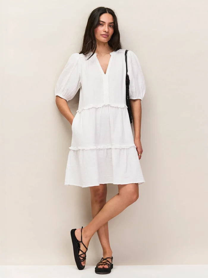 Ivory Cheesecloth Frill-Detail Mini Dress Resort Dress Holiday