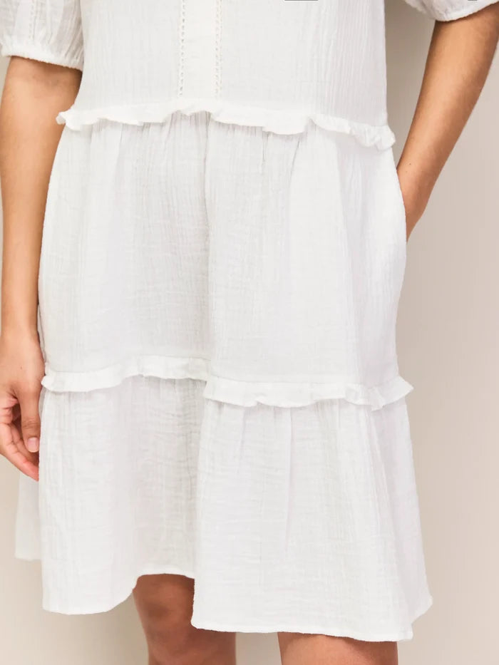 Ivory Cheesecloth Frill-Detail Mini Dress Resort Dress Holiday