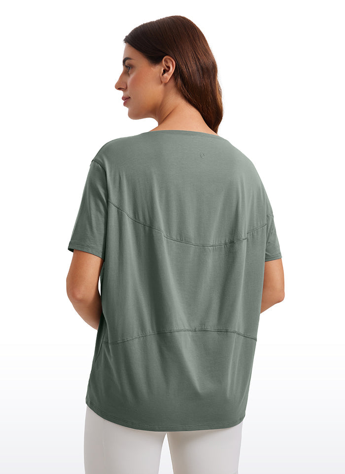 CRZ YOGA Women's Yoga Loose Fit Pima Cotton Short Sleeves Boat Neck Grey Sage