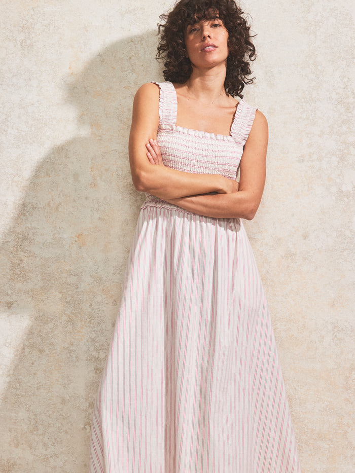 Pink Stripe Shirred Dress