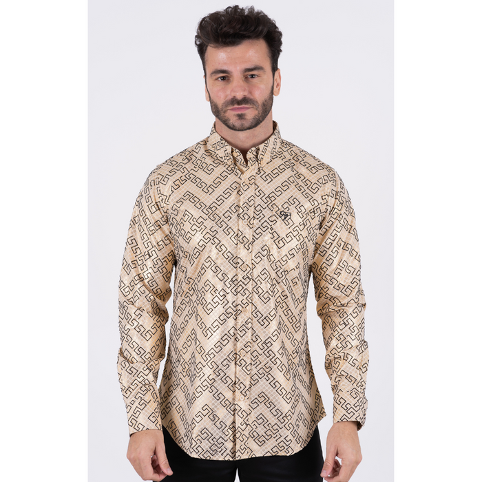 Platini Men’s Beige Casual Western Foil Shirt
