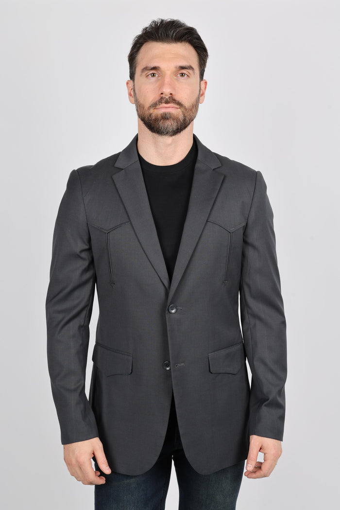 Platini Men's Black Western Sport Coat w/ Elbow Patch - Charcoal