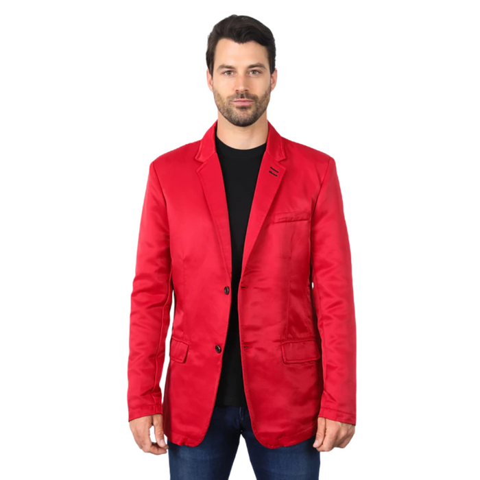 Platini men’s Red blazer with notch lapels, two-button front and flap pockets