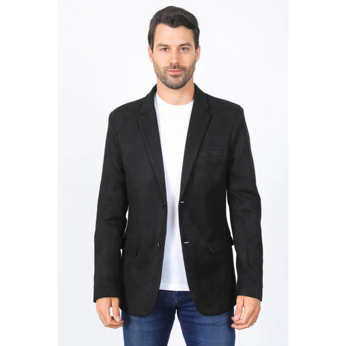 Platini Men's Double Button Faux Suede Black Blazer