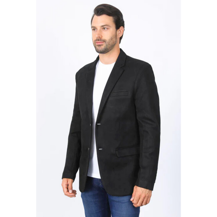 Platini Men's Double Button Faux Suede Black Blazer
