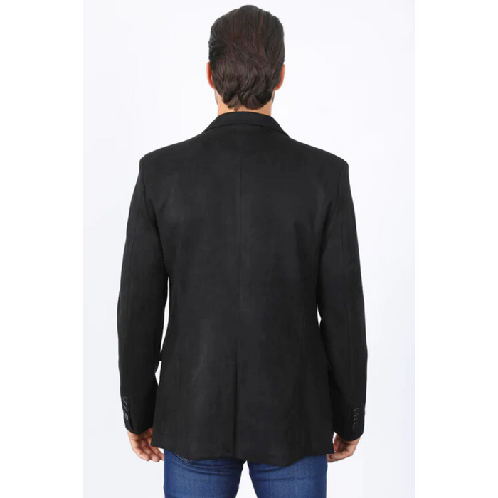 Platini Men's Double Button Faux Suede Black Blazer
