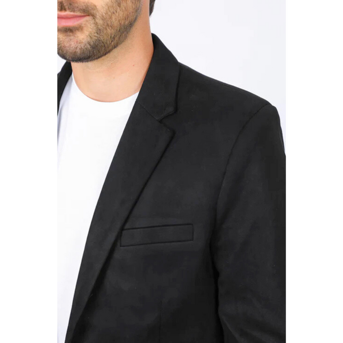 Platini Men's Double Button Faux Suede Black Blazer