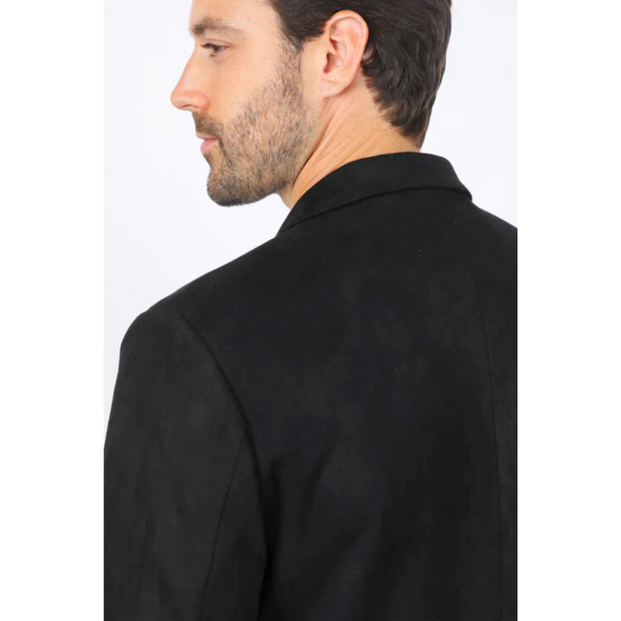 Platini Men's Double Button Faux Suede Black Blazer