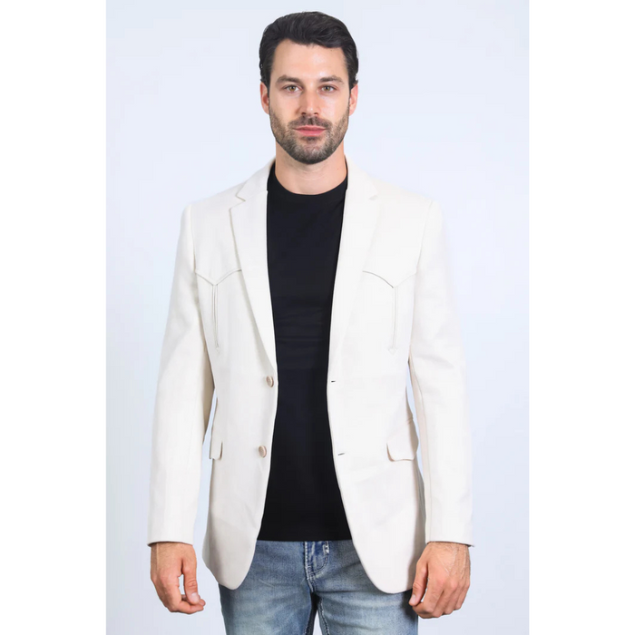 Platini Men's Double Button Faux Suede Blazer - Off White