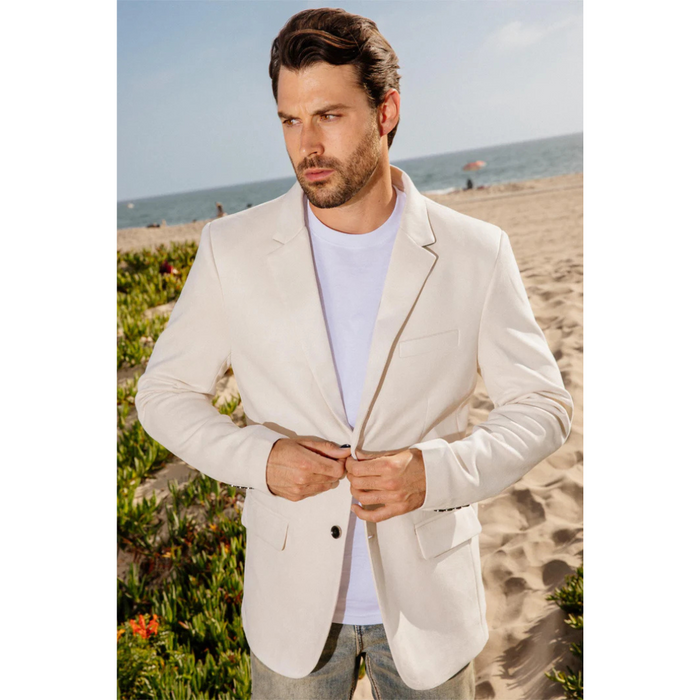 Platini Men's Double Button Faux Suede Blazer - Off White