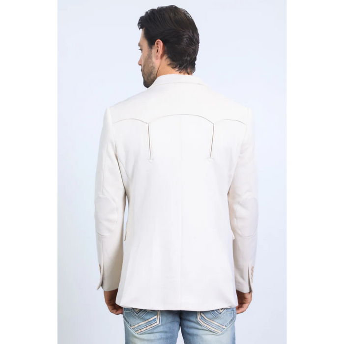 Platini Men's Double Button Faux Suede Blazer - Off White