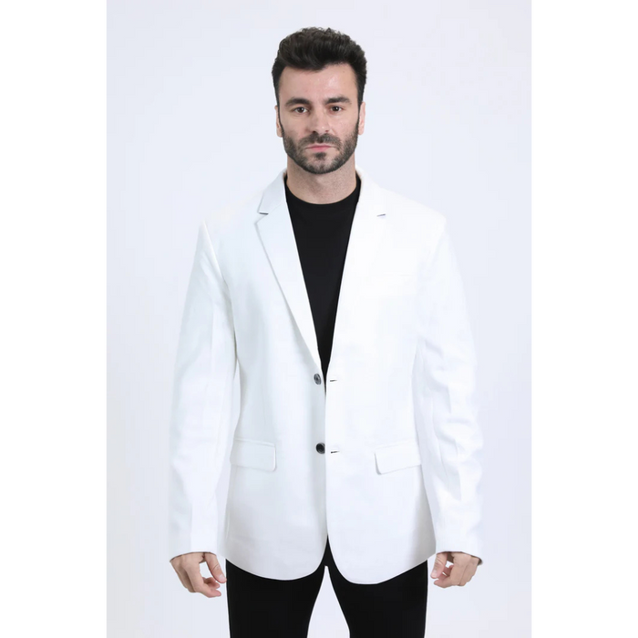 Platini Men's Double Button Faux Suede Blazer - White