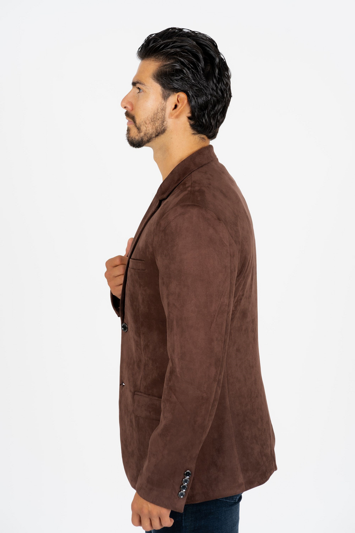 Platini Men's Double Button Faux Suede Brown Blazer