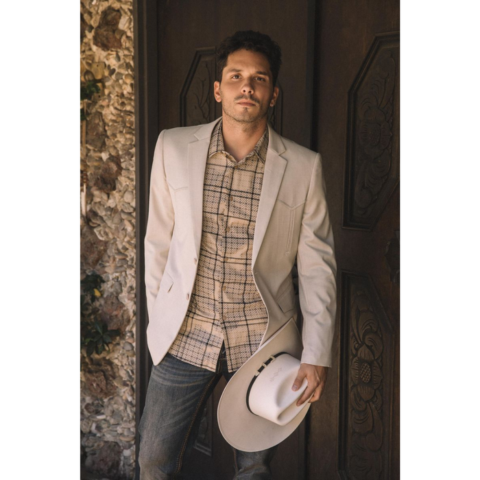 Platini Men's Double Button Western Blazer - Beige