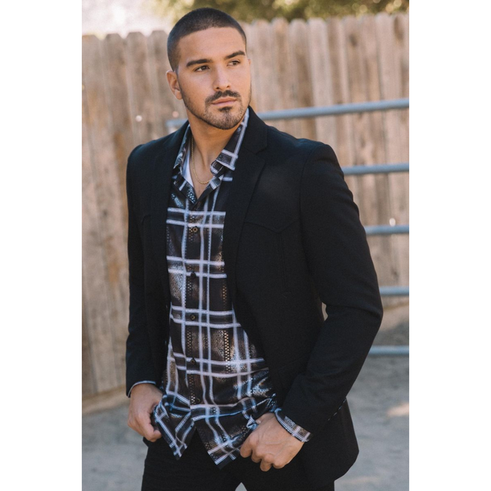 Platini Men's Double Button Western Blazer - Black