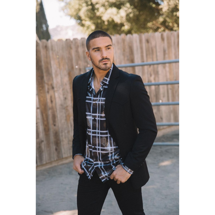 Platini Men's Double Button Western Blazer - Black