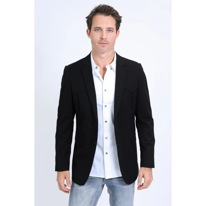 Platini Men's Double Button Western Blazer - Black