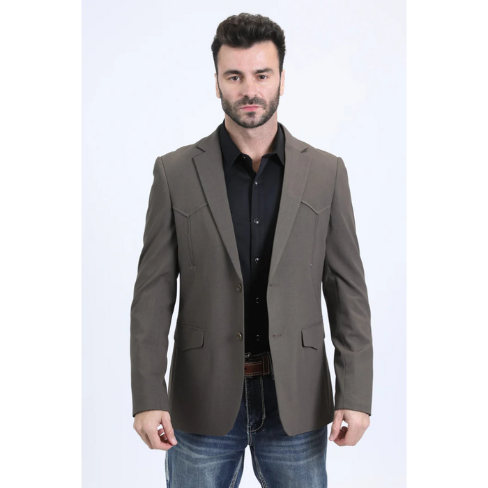 Platini Men's Double Button Western Blazer - Dark Brown