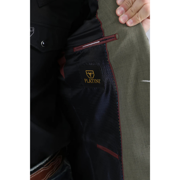 Platini Men's Double Button Western Blazer - Olive