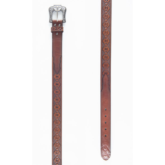 Platini Men's Leather Aztec Embossed Belt- Brown