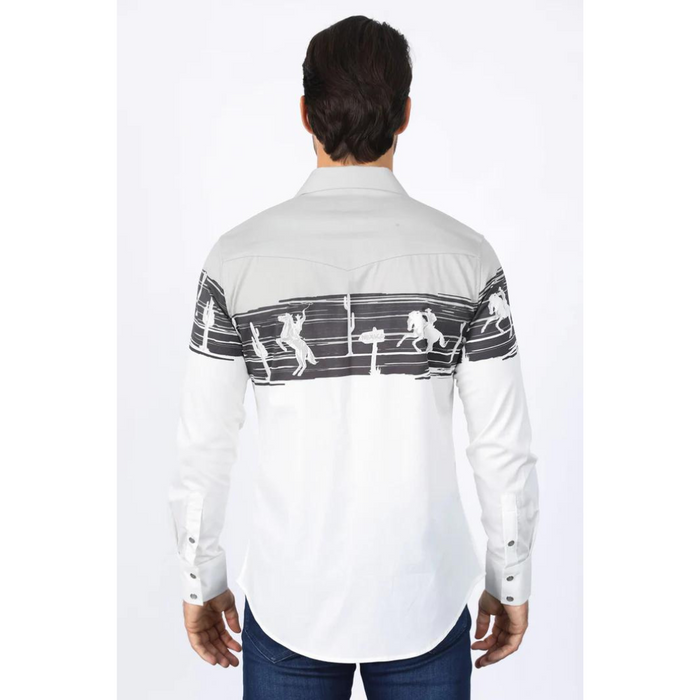 Platini Men's Modern Fit Cotton Stretch Rodeo Panoramic Shirt - Grey
