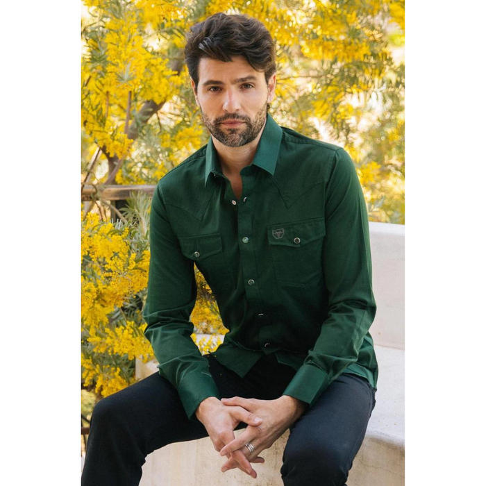 Platini Men's Modern Fit Snap Green Dress Shirt