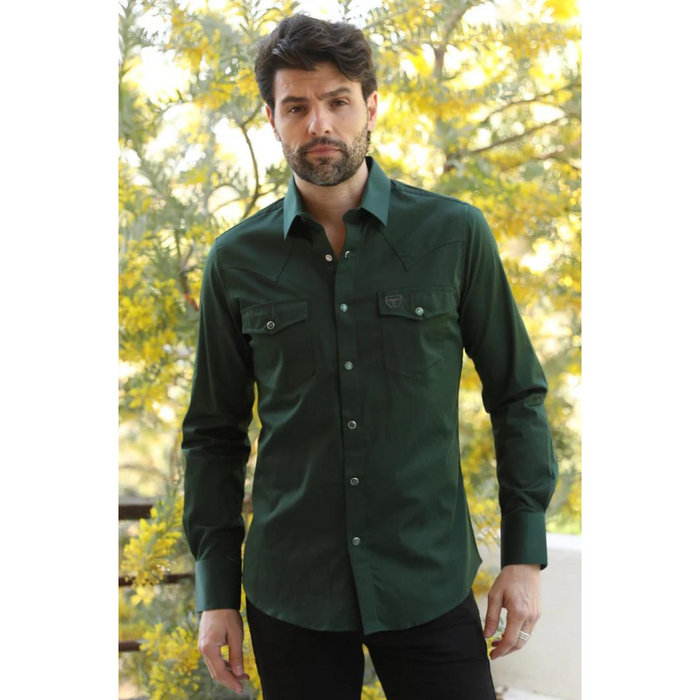 Platini Men's Modern Fit Snap Green Dress Shirt
