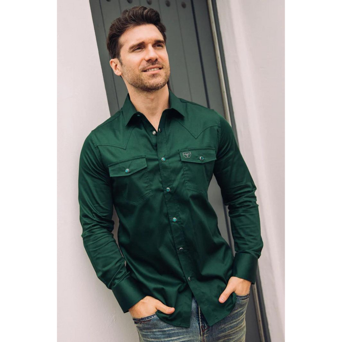 Platini Men's Modern Fit Snap Green Dress Shirt