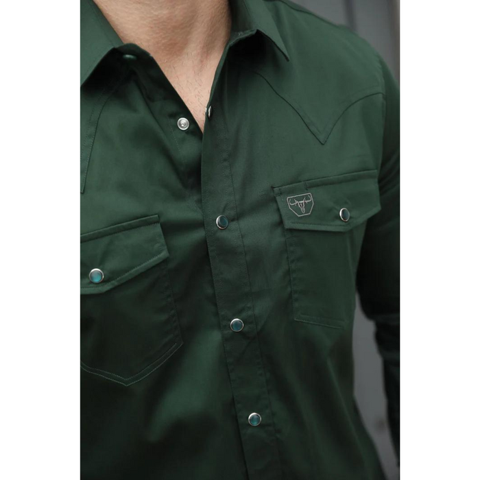 Platini Men's Modern Fit Snap Green Dress Shirt