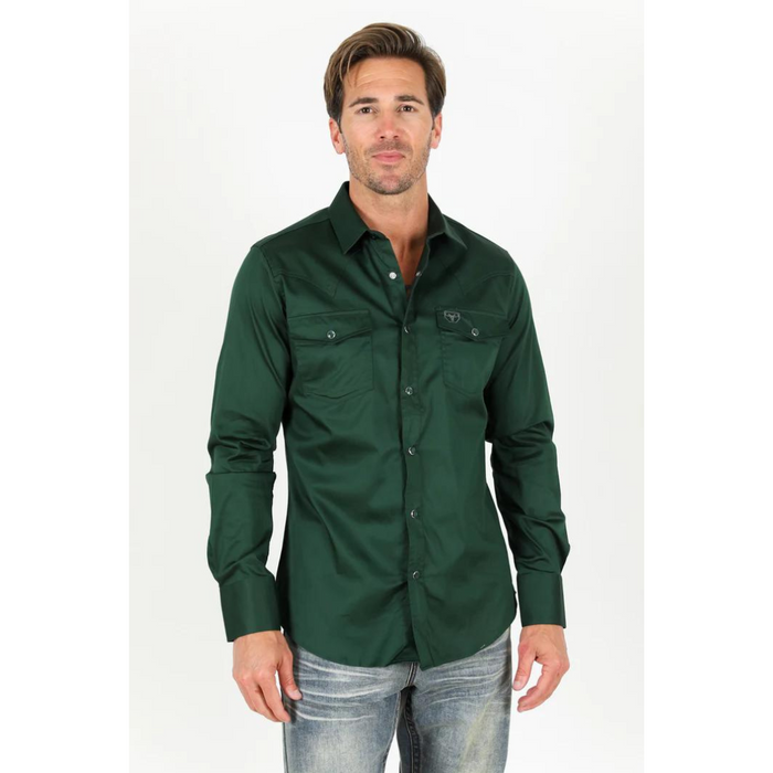 Platini Men's Modern Fit Snap Green Dress Shirt
