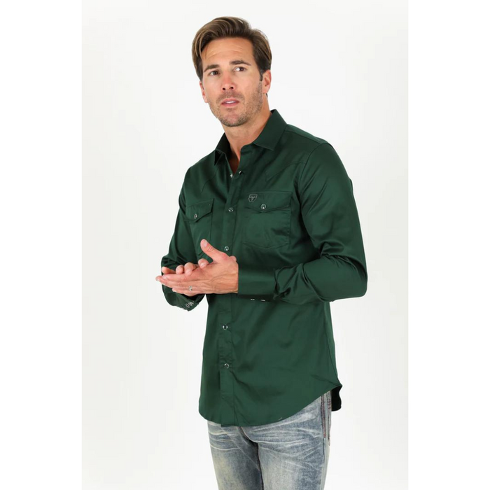 Platini Men's Modern Fit Snap Green Dress Shirt
