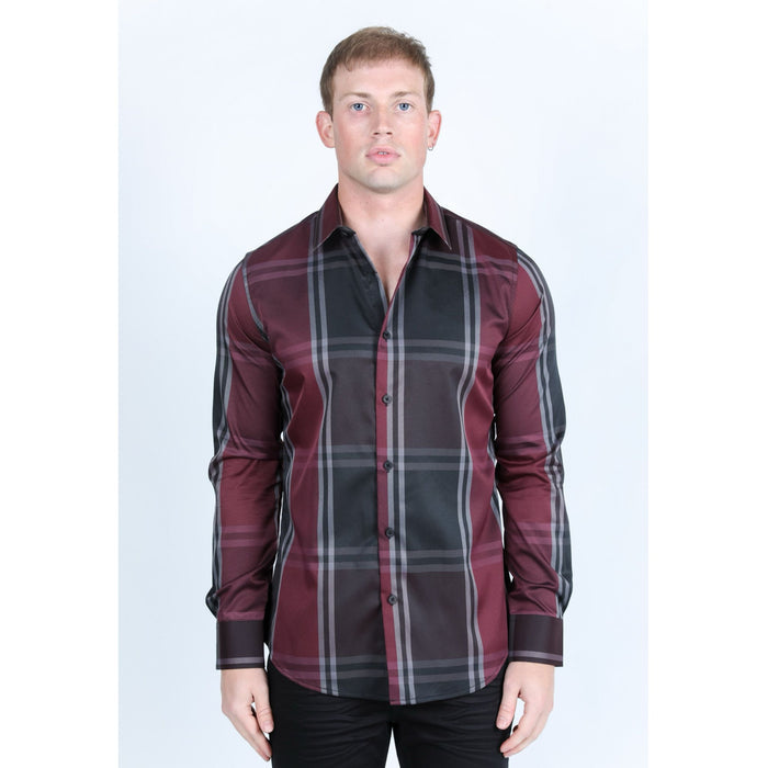 Platini Men’s Plaid Digital Print Shirt - Black