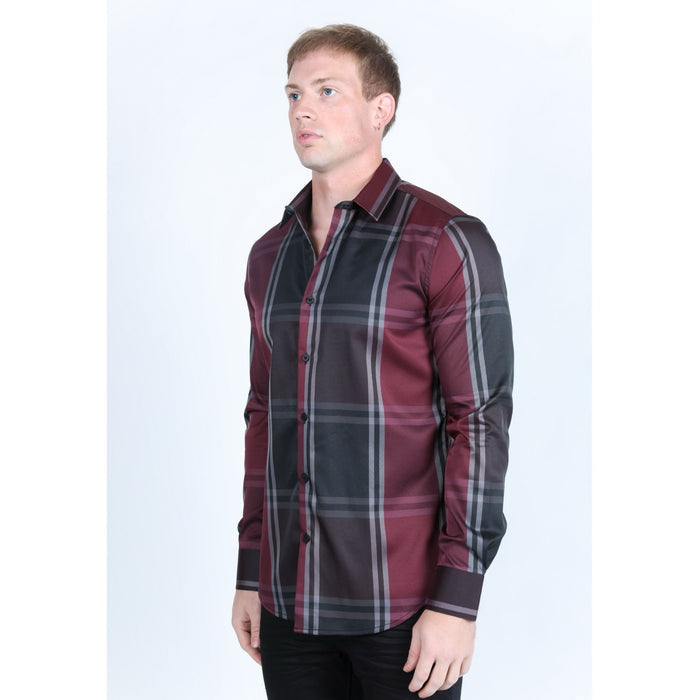 Platini Men’s Plaid Digital Print Shirt - Black