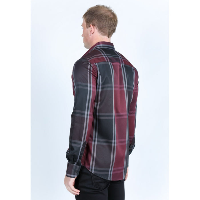 Platini Men’s Plaid Digital Print Shirt - Black