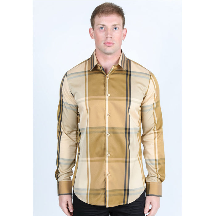 Platini Men’s Plaid Digital Print Shirt - Gold