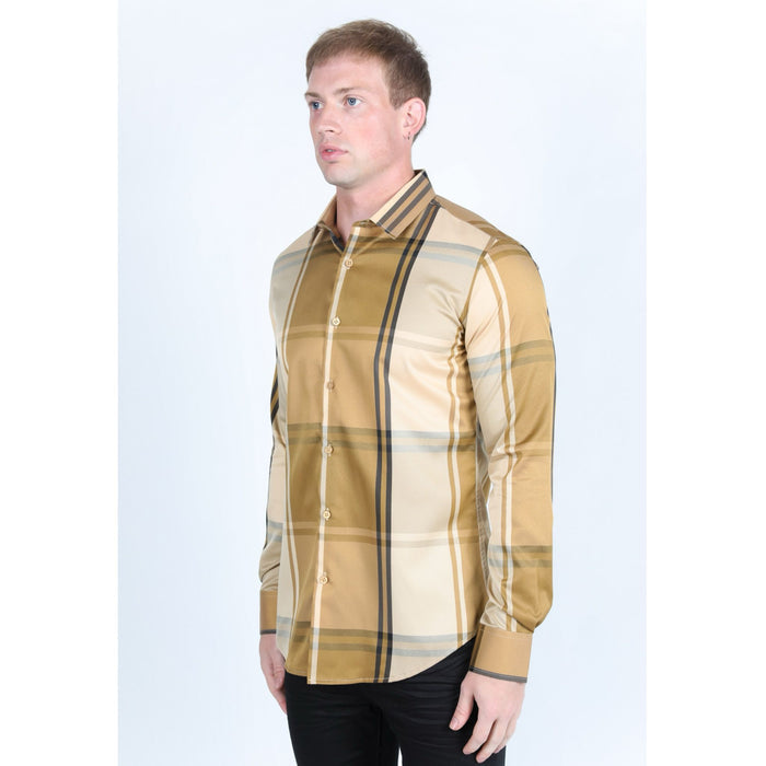 Platini Men’s Plaid Digital Print Shirt - Gold