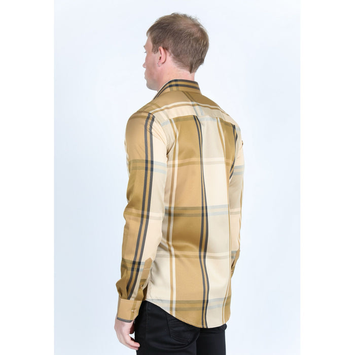 Platini Men’s Plaid Digital Print Shirt - Gold